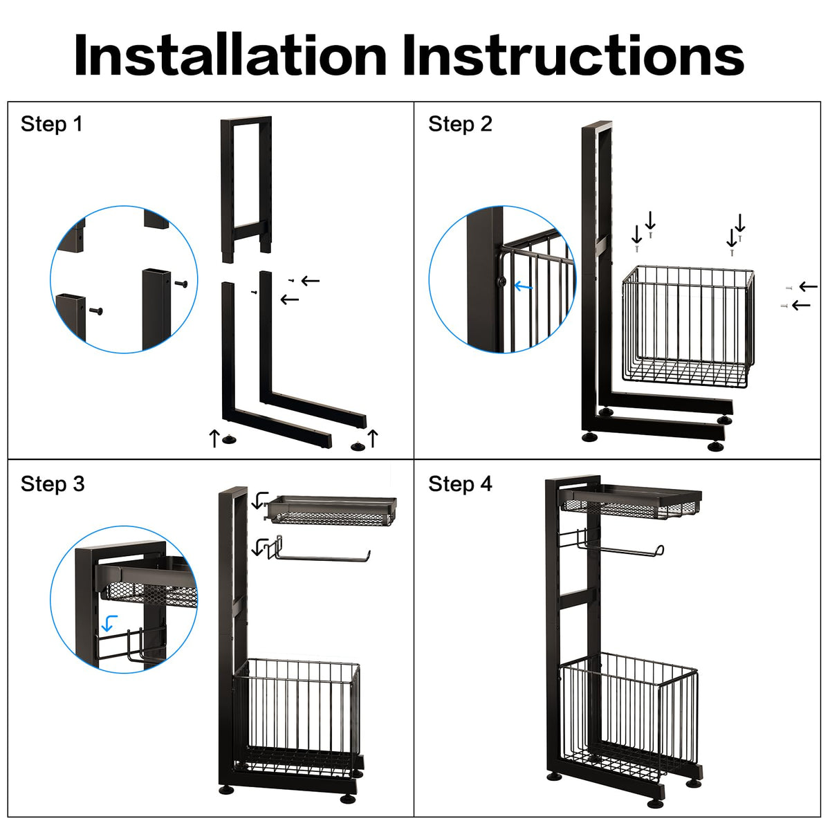 Toilet Paper Holder Stand with Storage Shelf (Black Gray)