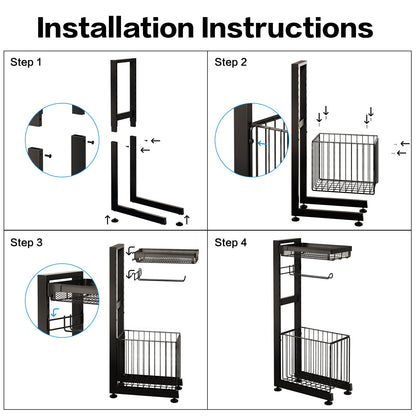 Toilet Paper Holder Stand with Storage Shelf (Black Gray)