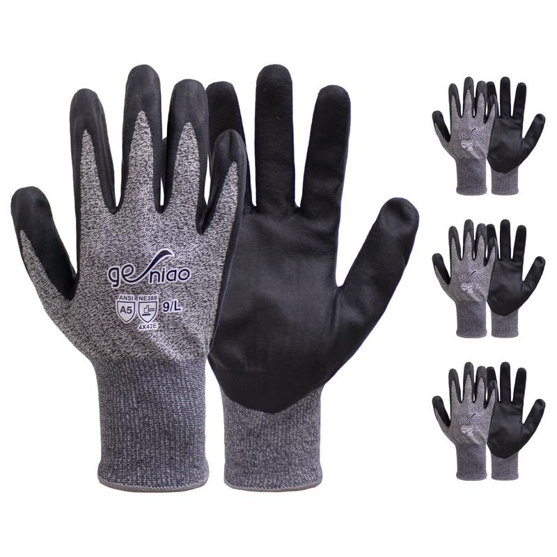 Cut Resistant Work Gloves With Grip for Men and Women ANSI 5 Safety Gloves for Gardening Fishing Cutting Construction