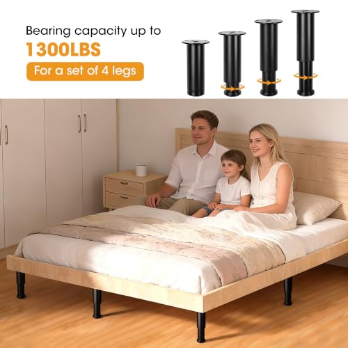 Black Adjustable Height Couch Furniture Legs 4 Pack