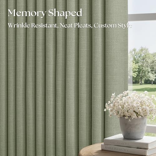 Sage Green Pinch Pleated 100% Blackout Linen Curtains 84 Inch 2 Panels Set (Sage Green / 50"W x 84"L (Pack of 2))