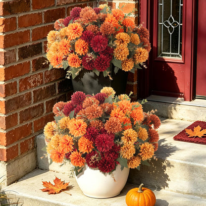 Artificial Mums Flowers for Outdoors Outside Decorations (6 Orange,6 Burnt Orange,6 Red,6 Yellow / 24PCS)