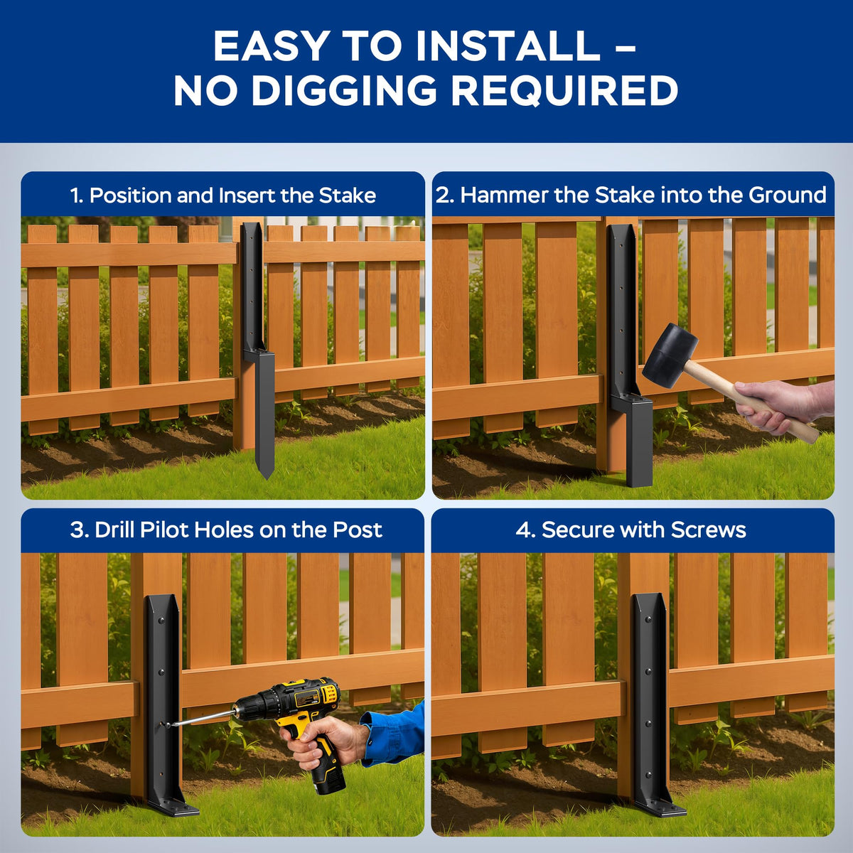 Fence Post Repair Kit for Leaning Fences (Black)