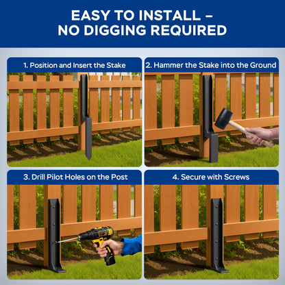 Fence Post Repair Kit for Leaning Fences (Black)