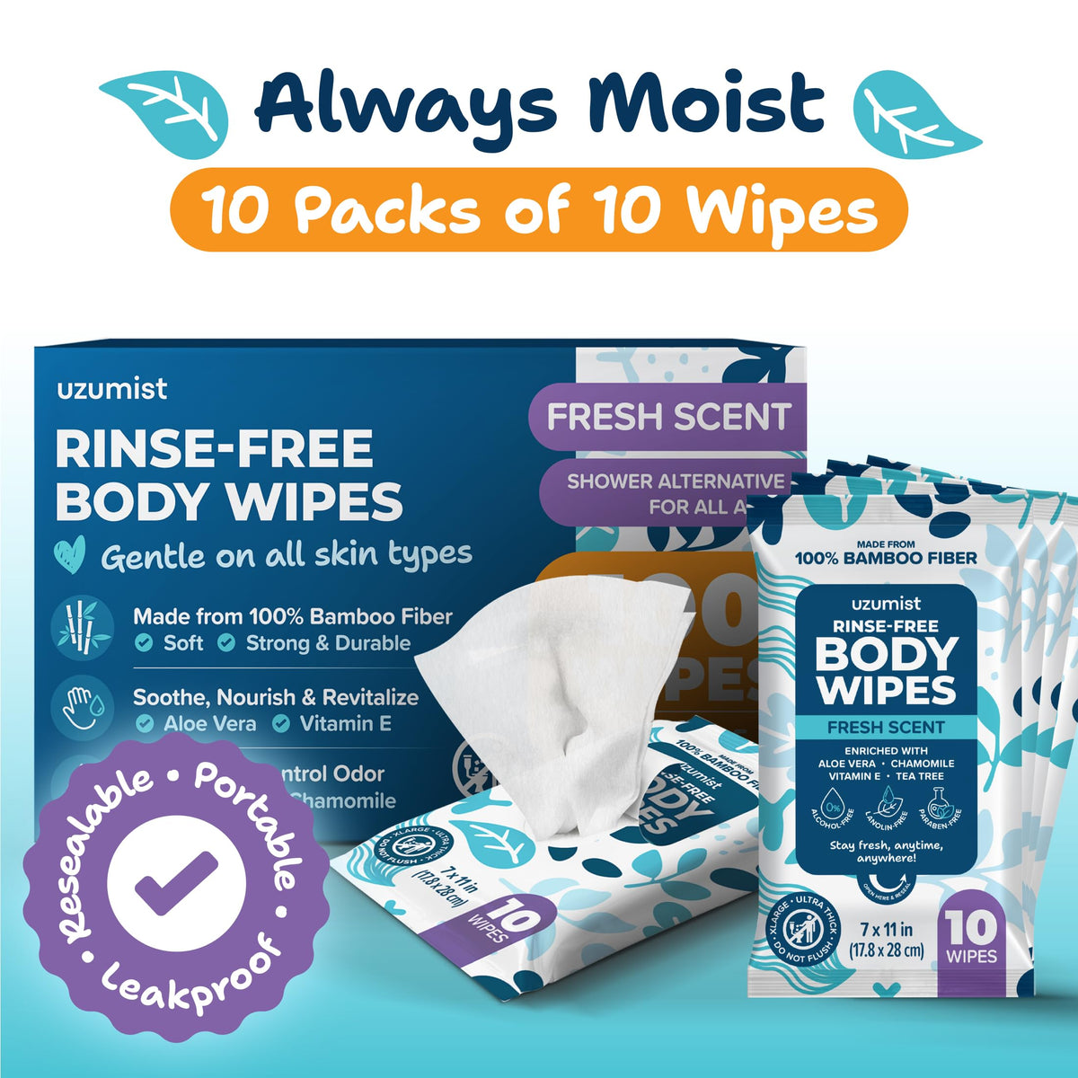 Bath Body Wipes For Adults Bathing No Rinse (100 Pack)