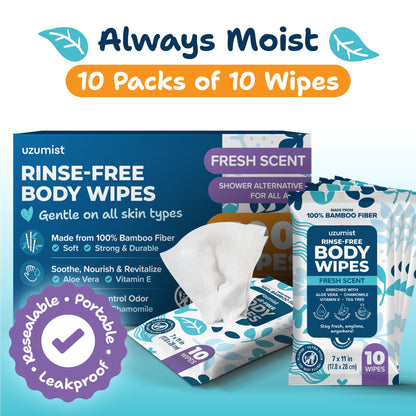 Bath Body Wipes For Adults Bathing No Rinse (100 Pack)