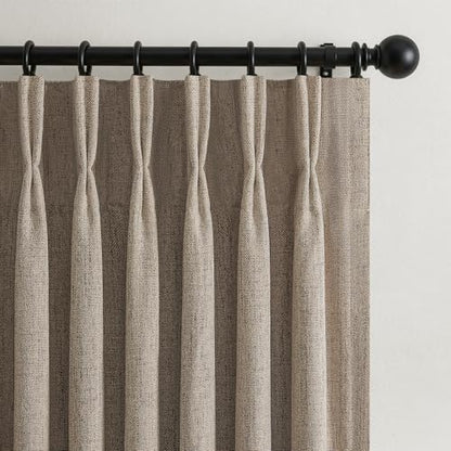 120 Inch Extra Long Dark Flax Pinch Pleat Curtains for Dining Room (Darkflax / 50"W x 120"L (Pack of 2))