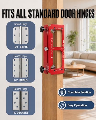 All-in-one Door Hinge Jig & Door Lock and Door Latch Installation Kit, Aluminum Alloy Adjustable Mortise Template for Router, Fits 2.5"–5" Hinges with 1/4" or 5/8" Radius Square Corners
