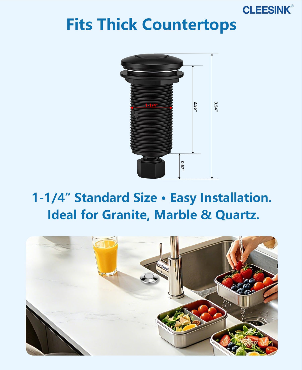 Garbage Disposal Air Switch Kit (Single Outlet LONG/3.54" / Matte Black)