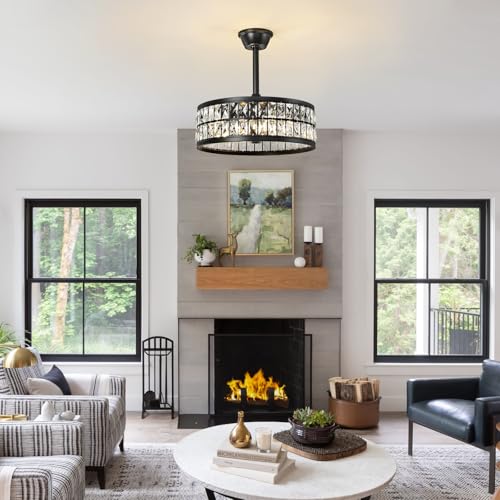 Caged Ceiling Fan with Lights and Remote 20 Inch Gold Crystal Fandelier Ceiling Fan Modern Farmhouse Chandelier Fan Light