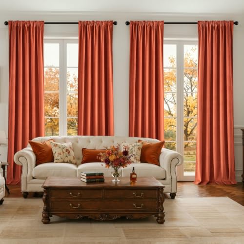 Fall Burnt Orange Velvet Curtains 4 Panel Set Back Tab 40" x 108" (Burnt Orange / 40"W x 108"L (Pack of 4))
