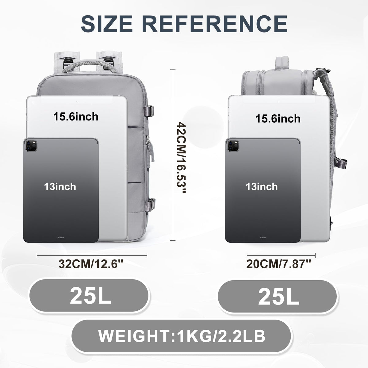 Travel Backpack For Women Men (Grey / 25 liters)