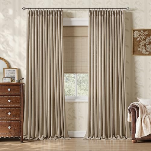 120 Inch Light Filtering Flax Linen Pleated Large Window Curtains 40x120 (Dark Flax / 40"W x 120"L (Pack of 2))
