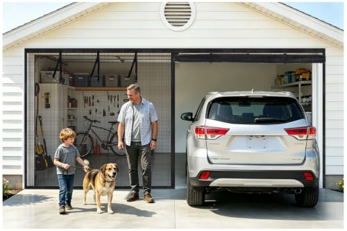 18x8Ft Garage Door Screen 2 Car Magnetic Garage Screen Door Retractable (Fit 18*8 FT Garage Door)