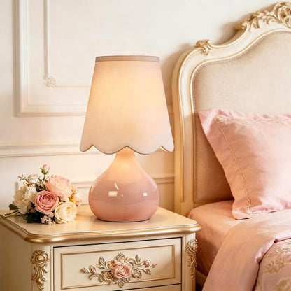 Pink Table Lamp Small Gold Bedside Lamps Dimmable Boho Bedroom Lamp with Tulip Flower Lamp Shade (Table Lamp--6)