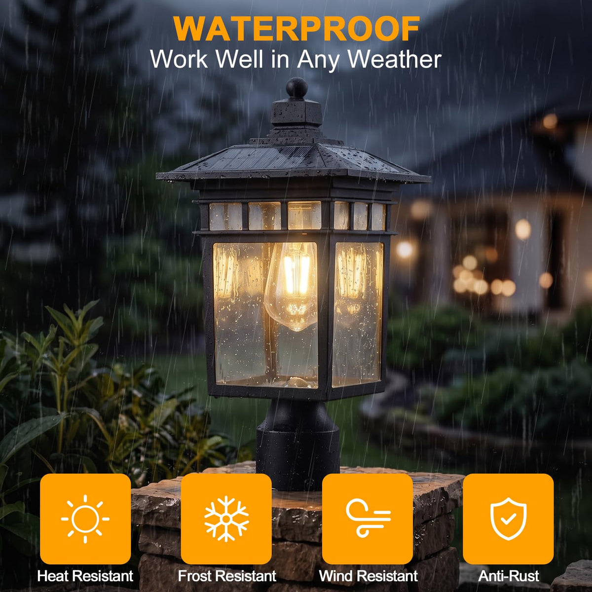 Solar Post Lights Outdoor (Black / 17-Inch-1 Pack-Solar Powered)