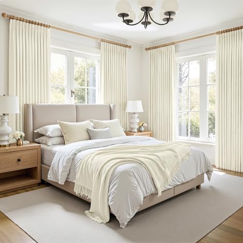 Cream Linen Textured Curtains 84 Inch Long Pinch Pleated Blackout 2 Panels for Living (Cream / 50"W x 84"L (Pack of 2))