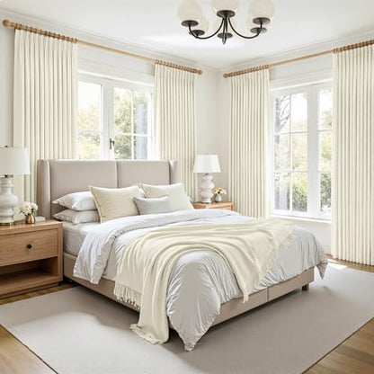 Cream Linen Textured Curtains 84 Inch Long Pinch Pleated Blackout 2 Panels for Living (Cream / 50"W x 84"L (Pack of 2))