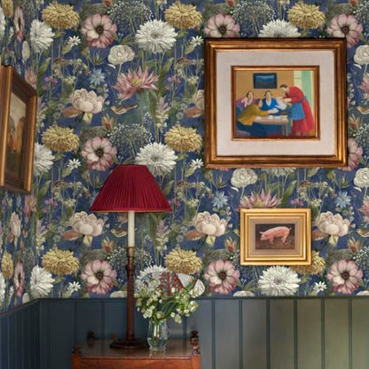 Vintage Floral Wallpaper Peel and Stick Dark Blue Floral Peel and Stick Wallpaper Boho Flower Leaf Contact Paper Bird Self
