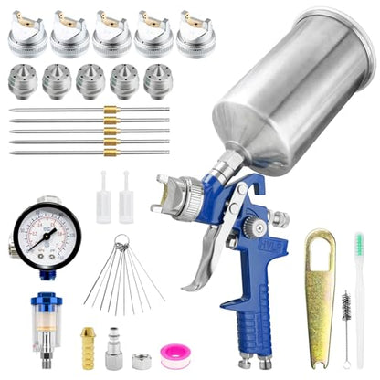 HVLP Spray Gun for Automotive Gravity Feed Paint Gun Kit with 5 Nozzles 1.4