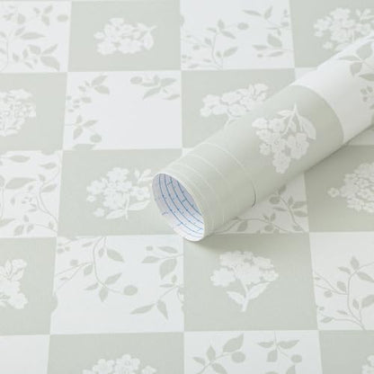 Plaid Peel and Stick Wallpaper Vintage Checkered Contact Paper Vinyl Removable Waterproof Floral and Leaf Plaid Wallpaper for Bedroom Bathroom Kitchen Cabinets