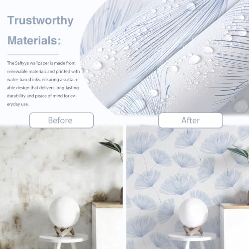Blue and White Peel and Stick Wallpaper Dandelion 17.3in x78.7in Contact Paper Peel and Stick Wall Paper Modern Boho Self Adhesive Removable Vinyl Wallpaper for Bedroom Bathroom (Blue/White / 17.3" x 78.7")