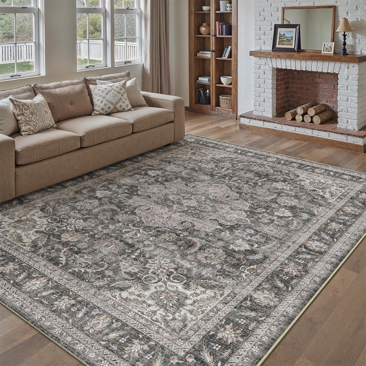 9x12 Washable Area Rug Black Grey Vintage Rug for Living Room (Black/Grey / 9' x 12' (Rectangular))