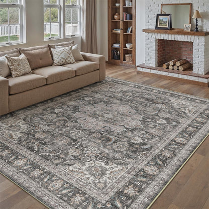 9x12 Washable Area Rug Black Grey Vintage Rug for Living Room (Black/Grey / 9' x 12' (Rectangular))