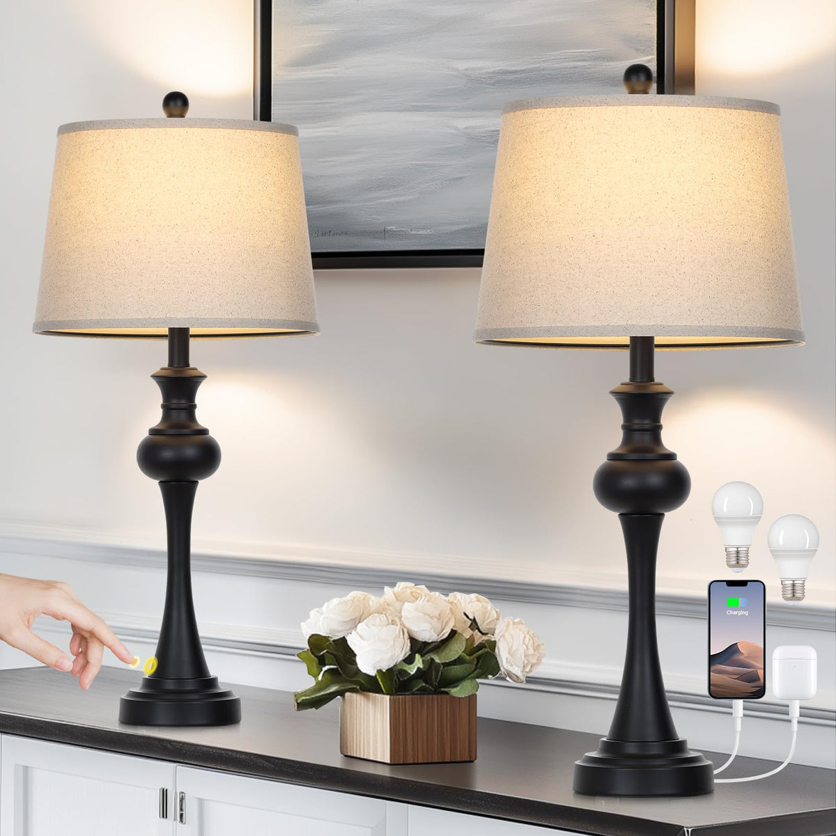 Black Table Lamps Set of 2 (Black-set of 2)