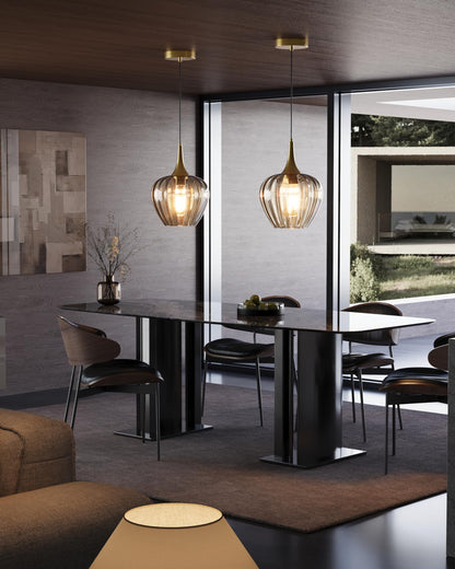 Gold Pendant Lighting for Kitchen Island (Gold & Amber Glass - 3 Pack)