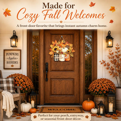 Fall Door Decor Wooden Pumpkin Door Hanger (Fall2)