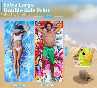 Microfiber Beach Towel Extra Large 71x32 Turtle Floral 2 Pack (Turtle Floral / 71 x 32 Inches)