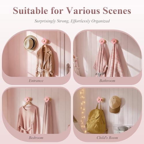 Upgreded Heavy Duty Coat Rack Wall Mount for Entryway (Pink / 2 Hooks)