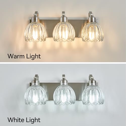 3 Light Vanity Lights with Clear Tulip Glass Shade (Brushed Nickel - Tulip Clear / 3-light)