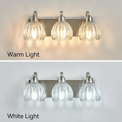 3 Light Vanity Lights with Clear Tulip Glass Shade (Brushed Nickel - Tulip Clear / 3-light)