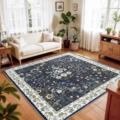 6x6 Washable Area Rug Living Room (Blue / 6x6)