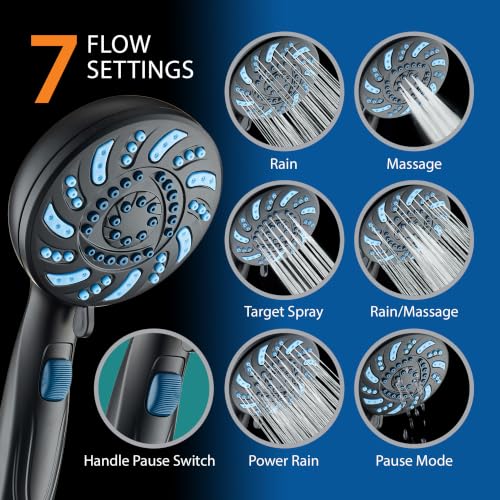 Seen-On-TV High Pressure 8-mode Handheld Shower Head - 2-mode Power Wash to Clean Tub, Tile & Pets, Stay-Clean Nozzles, Extra Long 6 ft. Stainless Steel Hose, Wall & Overhead Brackets, Modern