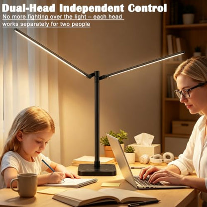 Desk Lamp for Home Office Dual Head 24W Swing Arm Task Lamp Black (Black / Large)