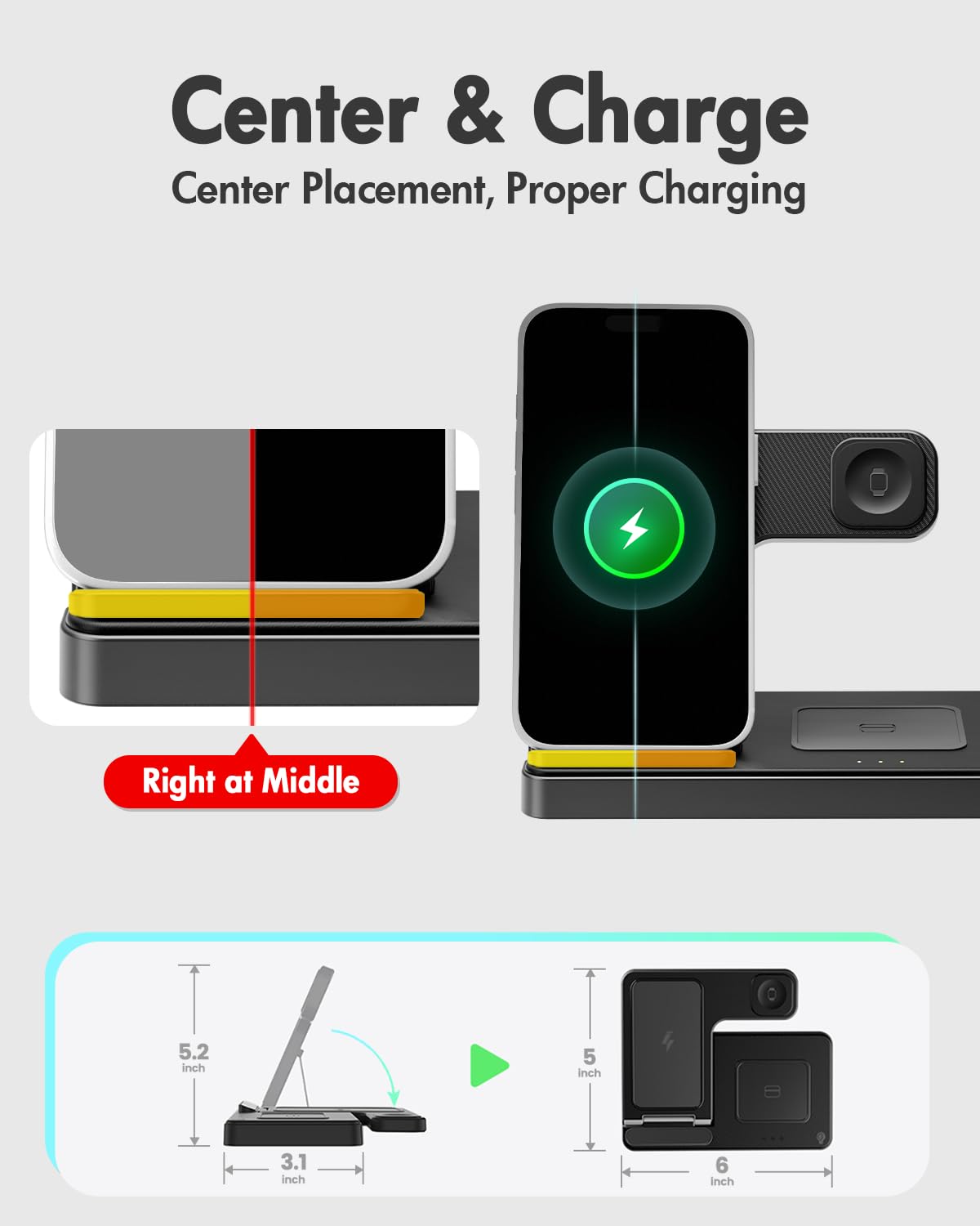 Wireless Charger iPhone Charging Station for Apple Multiple Devices (Black)