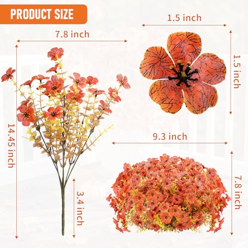13 Bundles Artificial Fall Flowers Fake Mums for Outdoor (Sunset Orange / Artificial Flowers(13 Pcs))