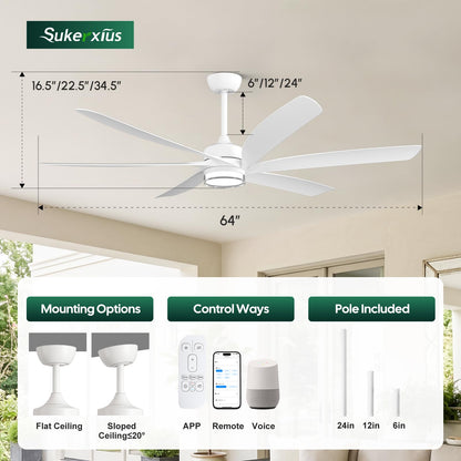 64 inch White Smart Ceiling Fan with Light (Pearl White / 64 Inch)