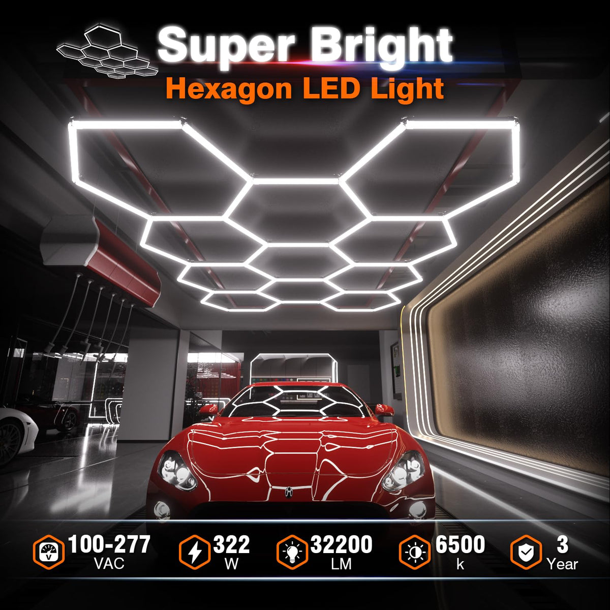 Dimmable Hexagon Garage Lights (11 HEX+NoBorder)