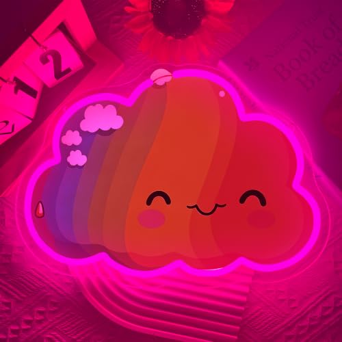 Cloud Neon Sign Cute Smiling Cloud with Pink Hat Led Light Sign
