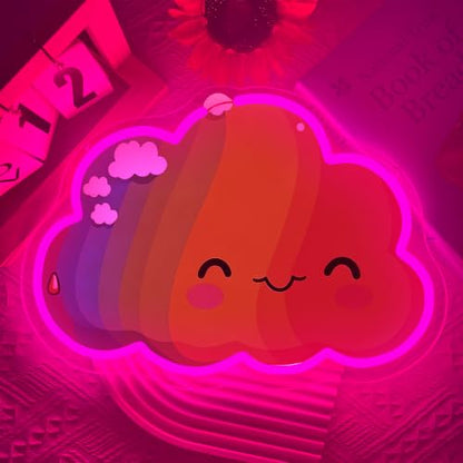 Cloud Neon Sign Cute Smiling Cloud with Pink Hat Led Light Sign