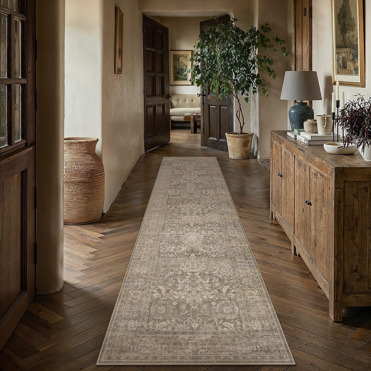 Hallway Runner Rugs 3x8 Light Brown Vintage Rug (Retro | Light Brown / 3' x 8' (Runner))