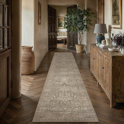 Hallway Runner Rugs 3x8 Light Brown Vintage Rug (Retro | Light Brown / 3' x 8' (Runner))
