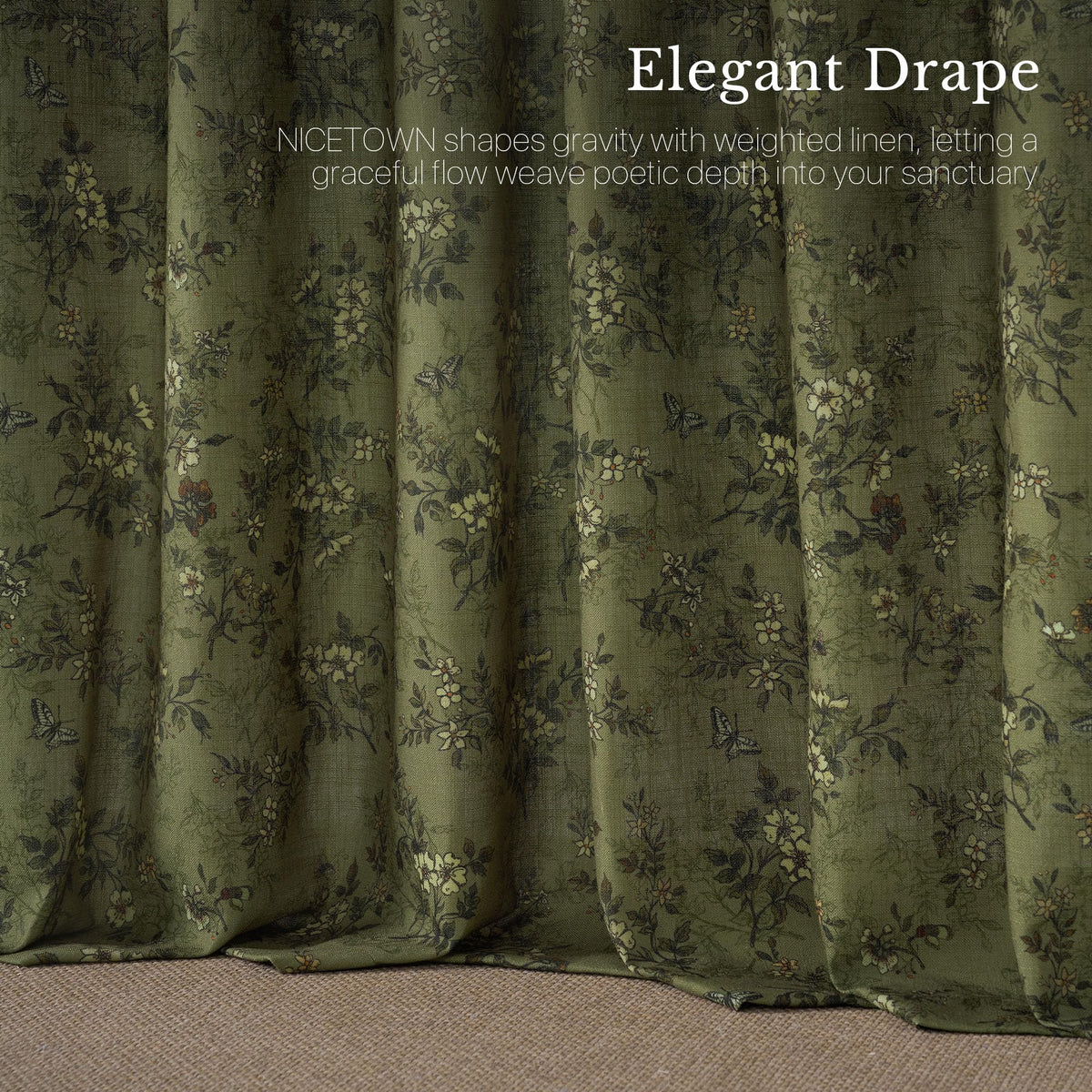 Forest Green Floral Printed Window Curtains (Forest Green / 52"W x 102"L (Pack of 2))