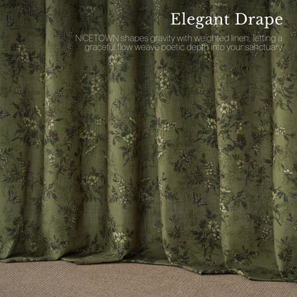 Forest Green Floral Printed Window Curtains (Forest Green / 52"W x 102"L (Pack of 2))
