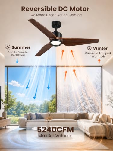 52 inch Ceiling Fan with Light and 3 Solid Wood Blades