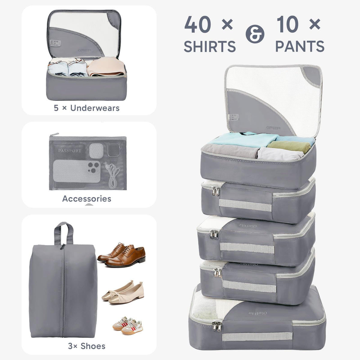 Packing Cubes for Travel (04 Gray)